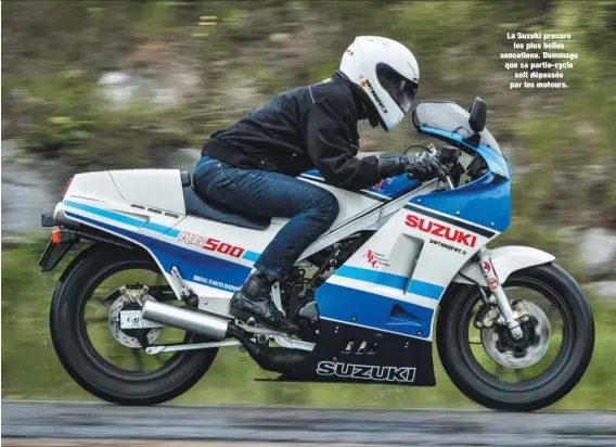  ??  ?? La Suzuki procure les plus belles sensations. Dommage que sa partie-cycle soit dépassée par les moteurs.