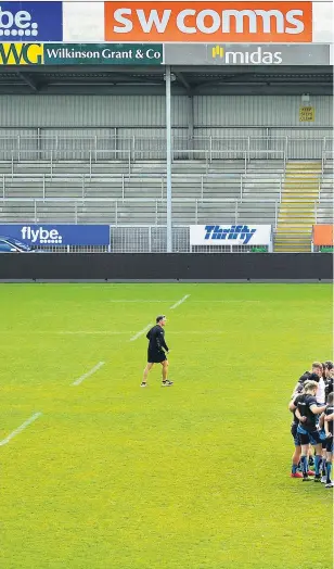  ??  ?? Brothers in arms: Exeter Chiefs prepare at Sandy Park for tomorrow’s final