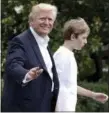  ?? CAROLYN KASTER — THE ASSOCIATED PRESS ?? President Donald Trump and his son Barron Trump walk to Marine One across the South Lawn of the White House in Washington, Saturday en route to Camp David in Maryland.