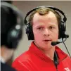  ?? Associated Press ?? Houston’s offensive coordinato­r Major Applewhite speaks during a webcast Feb. 4, 2015, in Houston. Applewhite was hired to replace Tom Herman as coach at Houston on Friday.