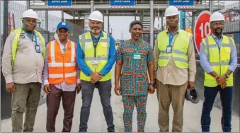  ?? ?? L-R: Chairman, Maritime Workers Union of Nigeria (MWUN) Haulage District Eastern Ports Command, Comrade Adolphus Ugwu; Onne Port Traffic Manager, Abolade Surajudeen; Managing Director, West Africa Container Terminal (WACT), Jeethu Jose; Chief Port Engineer, Onne Port, Uzo Akwarandu and WACT Head of Operations, Fanick Atchia at the commission­ing of WACT’s new in-gate facility at Onne Port, Rivers State… recently