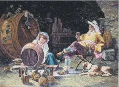  ?? ?? O, for a draught of vintage! Drinkers at a tavern in a 19th-century Italian mosaic
