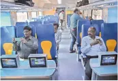  ??  ?? Interiors of newly launched superfast Tejas Express.