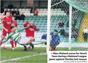  ?? Picture: Cameron Geran/PPAUK ?? Marc Richard scores for Yeovil Town during a National League game against Chorley last season