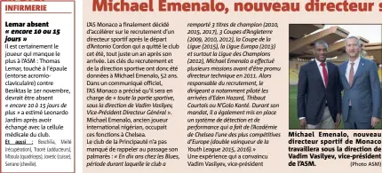  ?? (Photo ASM) ?? Michael Emenalo, nouveau directeur sportif de Monaco travailler­a sous la direction de Vadim Vasilyev, vice-président de l’ASM.