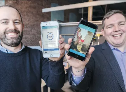  ?? DAVE SIDAWAY ?? Steve Gendron, left, and Jaffray Hill, are the co-founders and co-CEOs of NewKnow, a Montreal-based company that sells a training app for retail employees. Gendron says he believes in the future of brick-and-mortar retail, which is competing with...
