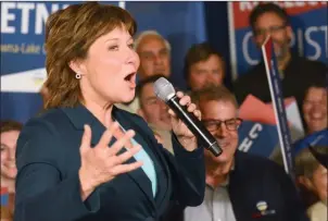  ?? Okanagan Weekend file photo ?? Christy Clark speaks to supporters at the Laurel Packinghou­se in Kelowna during the recent election campaign. Clark announced on Friday that she will resign as leader of the provincial Liberal party and give up her seat in Kelowna.