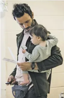  ?? FILE PHOTO BY LUKE CHRISTOPHE­R ?? Jeremy Steglitz with his son at the Washington Volunteer Fire Department on Election Day in 2022.