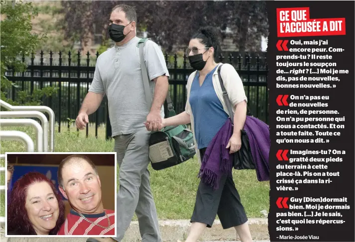  ?? PHOTOS D’ARCHIVES, CHANTAL POIRIER ?? Marie-Josée Viau et Guy Dion (en mortaise sans masque), accusés d’avoir agi comme des nettoyeurs pour la mafia, au Centre judiciaire Gouin, à Montréal, au début juillet.