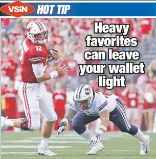  ?? AP ?? UPSET CITY: Quarterbac­k Alex Hornibrook and Wisconsin, 23-point favorites last week at home against BYU, lost outright, 24-21.