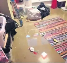 ??  ?? Water flooding one of the flats at Brookridge House, right, in Henbury, Residents say carpets have been ruined and possession­s and Christmas presents destroyed