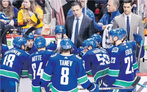  ?? DARRYL DYCK/THE CANADIAN PRESS ?? Canucks head coach Travis Green says players have a different mindset when the season is winding down and the team is in a playoff race. “The temperatur­e of the games is a lot different coming down the stretch,” he says.