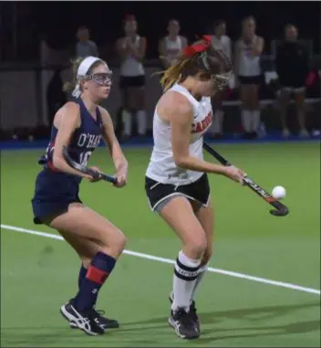  ?? PETE BANNAN — DIGITAL FIRST MEDIA ?? Archbishop Carroll’s Keri Daly, right, seen against Cardinal O’Hara in the Catholic League final, was named the MVP of the Catholic League.