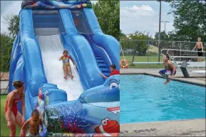  ??  ?? Kids enjoy an inflatable waterslide and Chapman Pool during Oneida Recreation Department’s Annual Water Carnival. August 12, 2021.