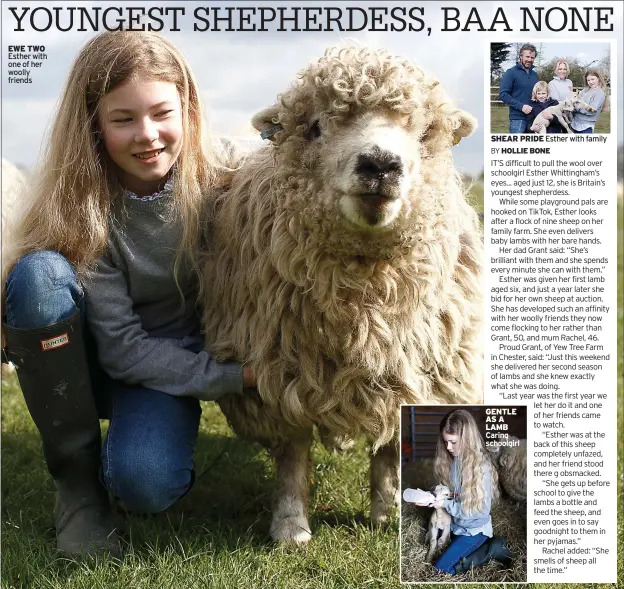  ??  ?? EWE TWO Esther with one of her woolly friends
SHEAR PRIDE Esther with family
GENTLE AS A LAMB Caring schoolgirl