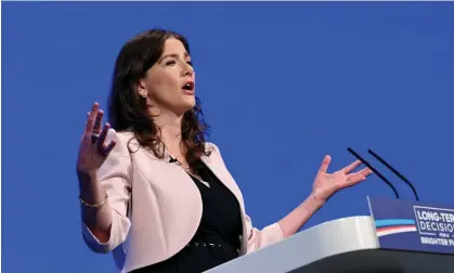  ?? ?? Michelle Donelan delivering her speech at the Conservati­ve party conference on Tuesday. Photograph: James Veysey/Shuttersto­ck