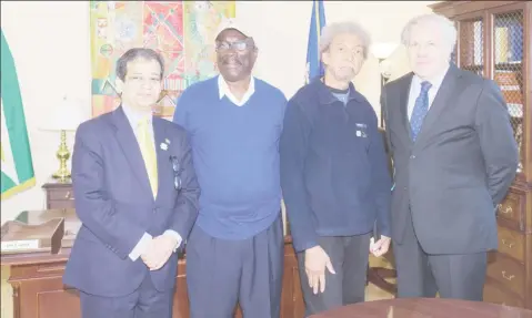  ??  ?? From left are Ambassador Riyad Insanally, Dudley Charles, Stanley Greaves, and OAS Secretary General Luis Almagro (Ministry of Foreign Affairs photo)