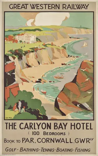  ??  ?? ABOVE Featuring The Carlyon Bay Hotel in St Austell, Cornwall, this 1930s poster by artist John Edmund Mace, published by GWR, sold at Christie’s auction house for £1,250 in 2015