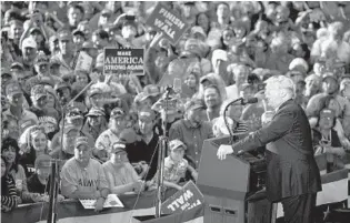  ?? EVAN VUCCI/AP ?? President Donald Trump speaks during a campaign rally at Pensacola Internatio­nal Airport on Saturday.