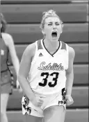  ??  ?? South Central’s Lillian Tolmen (33) yells in celebratio­n during her team’s game against Morgan Township on Monday.