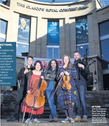  ??  ?? IN TUNE Grit Orchestra’s Paul Towndrow, Su-a Lee, Greg Lawson, Patsy Reid and Finlay Macdonald. Pic: Paul Devlin/SNS