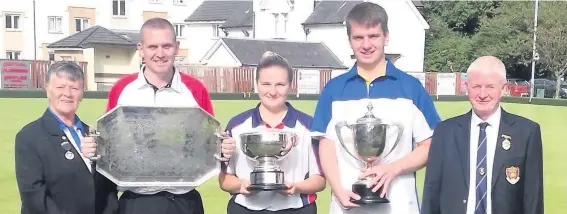  ??  ?? Just Champion Ayr Trophies Champions Weekend was held at Peter Boyle. Pictured left to right: Ladies Secretary, Elizabeth Reid ( Ayr Craigie), McDonald Agnew Winner, Stuart Yates ( Crooksmoss), Ladies Champion of Champions, Rebecca Houston ( Prestwick), Gents Champion of Champions, Darren Weir ( Prestwick), Ayr Trophies President, Scott McKnight ( Peter Boyle).