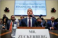  ?? ANDREW HARNIK — THE ASSOCIATED PRESS ?? Facebook CEO Mark Zuckerberg testifies before the House Financial Services Committee in Washington on Wednesday on Facebook’s impact on the financial services and housing sectors.