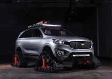  ??  ?? The Sorento Ski Gondola is a custom Sorento built by LUX Motorwerks to transport skiers up the snowy and icy slopes for another run.
