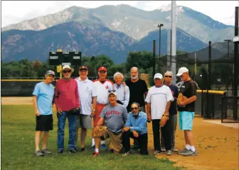  ?? COURTESY TAOS SENIOR BASEBALL LEAGUE ?? The founders of the Taos Senior Baseball League pose on the THS baseball field in 2019.