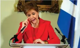  ?? Photograph: Jane Barlow/PA ?? Scotland’s first minister Nicola Sturgeon announcing in Edinburgh last week that she would stand down.