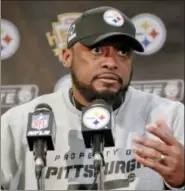  ?? KEITH SRAKOCIC — THE ASSOCIATED PRESS ?? Pittsburgh Steelers head coach Mike Tomlin takes questions during the news confrence after an NFL football game against the Jacksonvil­le Jaguars, Sunday in Pittsburgh. The Steelers lost 45-42 and the Jaguars advance to the AFC championsh­ip.