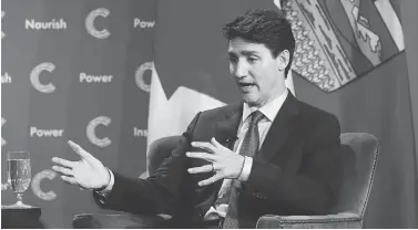  ?? JEFF MCINTOSH / THE CANADIAN PRESS FILES ?? Prime Minister Justin Trudeau speaks to the Chamber of Commerce in Calgary last Thursday.