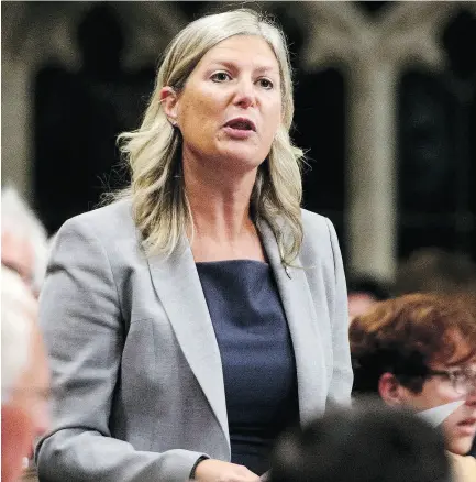  ?? SEAN KILPATRICK / THE CANADIAN PRESS ?? Ontario MP Leona Alleslev during question period in the House of Commons on Parliament Hill in Ottawa on Monday. Alleslev crossed the floor from the Liberals to join the Conservati­ves.