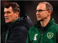  ?? RAMSEY CARDY/ SPORTSFILE ?? On the up: Dundalk boss Stephen Kenny celebrates at the final whistle and, top, with his assistant Vinny Perth. Above, Ireland manager Martin O’Neill with his assistant Roy Keane (left)