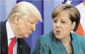  ?? BILD: SN/AP ?? Konfrontat­ionskurs: US-Präsident Trump gegen Kanzlerin Merkel.