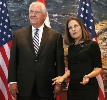  ?? PHOTO AFP ?? Le chef de la diplomatie américaine, Rex Tillerson, a rencontré à Ottawa hier la ministre canadienne des Affaires étrangères, Chrystia Freeland.