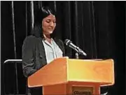  ?? DANIELLE EPTING -- FOR THE RECORD ?? Elizabeth Suparmanto, originally from Bolivia, speaks Friday after becoming a new U.S. citizen.