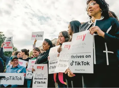  ?? SHURAN HUANG/THE NEW YORK TIMES ?? TikTok users and supporters meet on Capitol Hill for a news conference about proposed legislatio­n to ban the social media app.