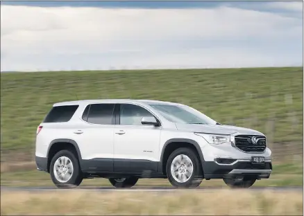  ??  ?? AMERICAN SWAGGER: Holden has revealed full specificat­ions for its new seven-seat Acadia SUV, set to rival the Toyota Kluger. The model is set to start at $42,990 driveaway to help stimulate interest.