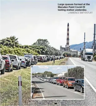  ?? LAWRENCE SMITH/STUFF ?? Large queues formed at the Marsden Point Covid-19 testing station yesterday.