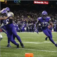  ?? BUTCH DILL - THE ASSOCIATED PRESS ?? Minnesota Vikings running back Dalvin Cook (33) carries near the goal line in the first half of an NFL wild-card playoff football game against the New Orleans Saints, Sunday, Jan. 5, 2020, in New Orleans.