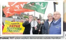  ??  ?? Protest RMT union workers demonstrat­e outside Hamilton Railway Station last week Emergency summit MSP Christina Mckelvie in talks at the Scottish Parliament on Tuesday over Hamilton Central