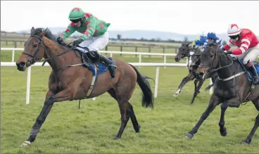  ?? (Photo: Patrick McCann/Racing Post) ?? Eoin O’Brien gets the Michael Hourigan-trained Dorans Weir home to win for owner Tom Doran at Fairyhouse on Sunday.