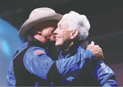  ?? JOE RAEDLE/GETTY IMAGES ?? Mary Wallace Funk, 82, set some records when she took a suborbital flight July 20 on Jeff Bezos's space vehicle.