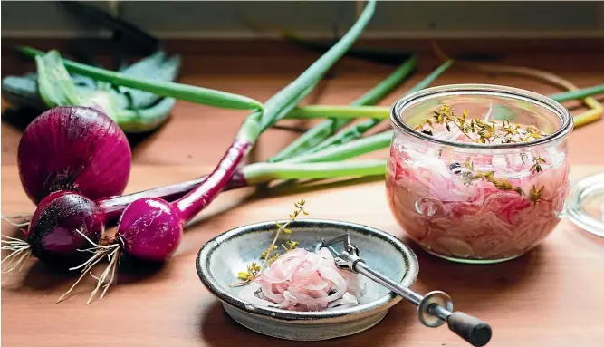  ?? PHOTOS: NICOLA GALLOWAY ?? Honey and thyme pickled red onion is a simple condiment that will become a regular addition to your dinner table.