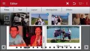  ??  ?? Buchmacher: Die Bildauswah­l und die Gestaltung des Layouts für Ihr Fotobuch gehen in der Cewe-App leicht von der Hand.