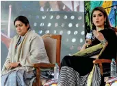  ?? — PTI ?? Union minister Smriti Irani with actor Raveena Tandon during the ongoing “Arth: A Cultural Fest” at Indira Gandhi National Centre for the Arts in New Delhi on Saturday.