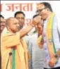  ?? DEEPAK GUPTA/HT ?? UP CM Yogi Adityanath celebrates after BJP’S win in Azamgarh and Rampur Lok Sabha bypolls.