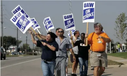  ?? Rebecca Cook/Reuters ?? ‘What’s also at stake in these contract negotiatio­ns is the very future of the auto industry itself—and workers’ place in it.’ Photograph: