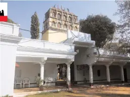  ?? P. Surendra ?? Top: The entrance of the 400-year-old Sri Ranganadha Swamy temple in Rangbagh temple. Left: The unjal or swing which is used during religious performanc­es. The swing is Rajasthani and has coloured glass work, along with miniature swings inside it.
—